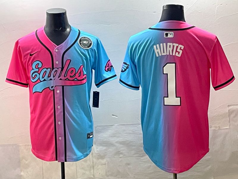 Men 2025 Philadelphia Eagles #1 Hurts Blue pink Nike Limited NFL Jersey style 09->philadelphia eagles->NFL Jersey